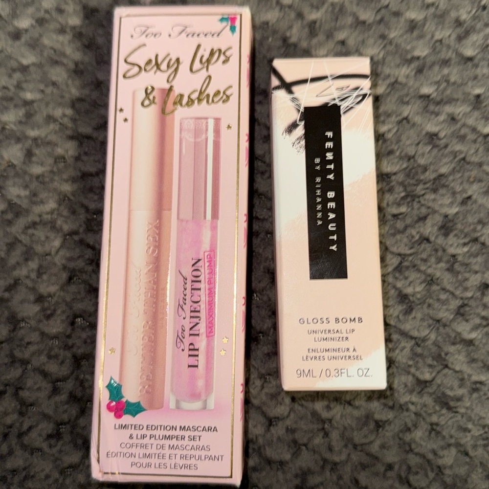 Fenty beauty Sweet mouth gloss balm and Too Faced sexy lips and lashes
